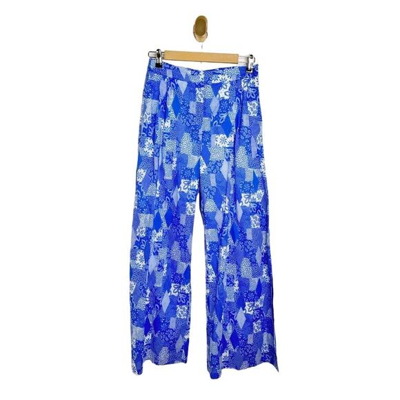 NWT Johnny Was Workshop Blue Floral Cotton Wide Leg Pants Small